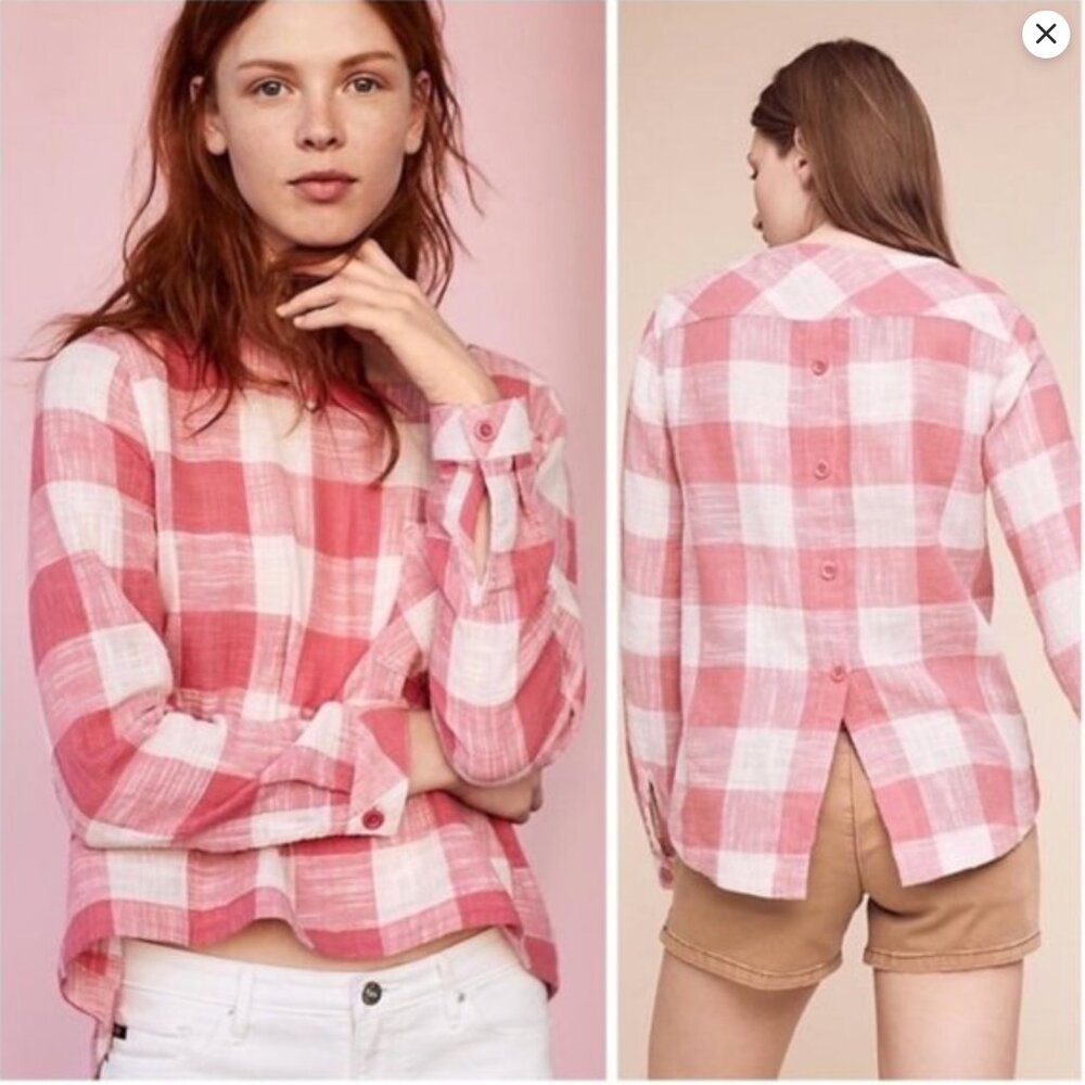 Cloth and Stone gingham cotton linen blend blouse